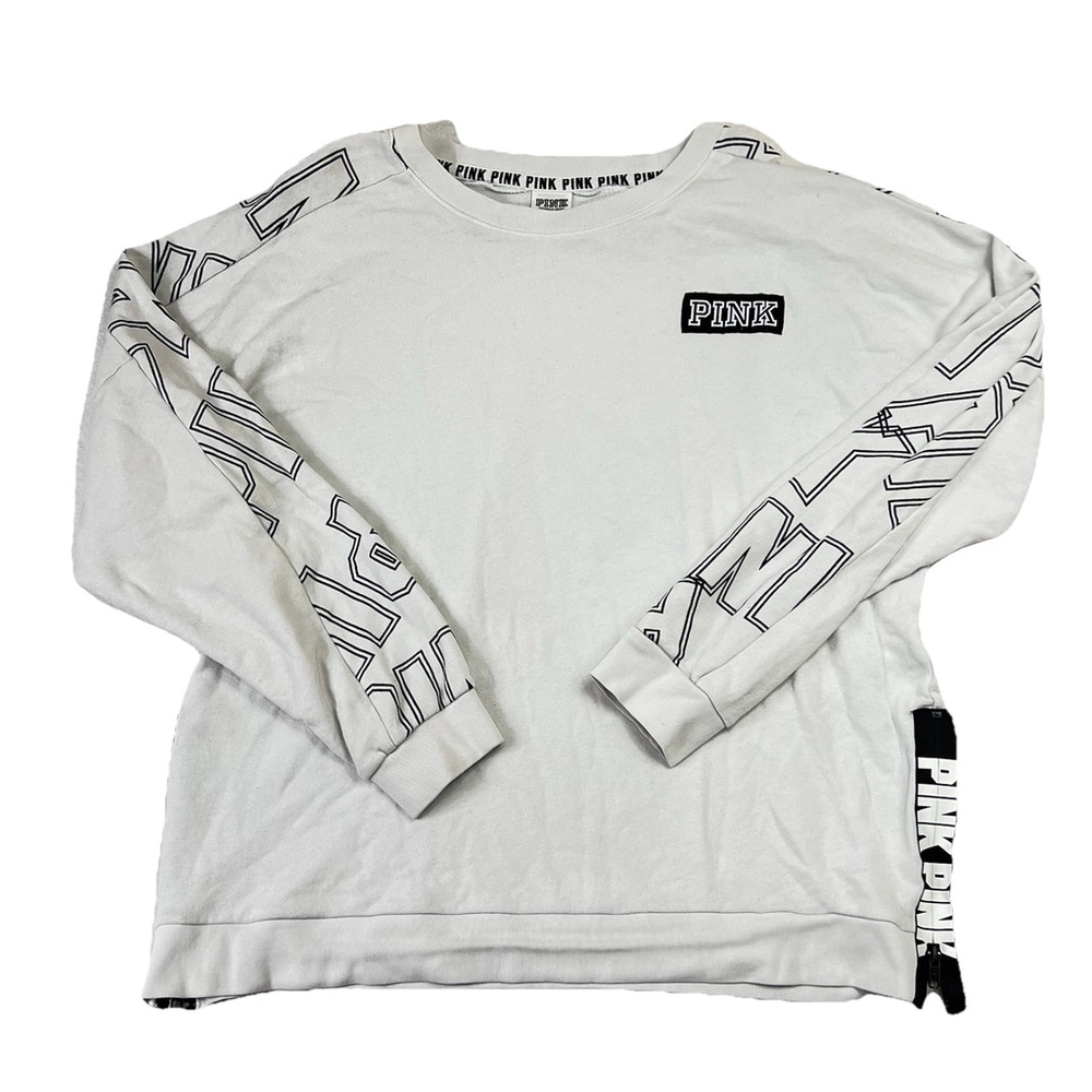 Victoria’s Secret PINK White & Black Block Logo Sweatshirt Size Large Y2K